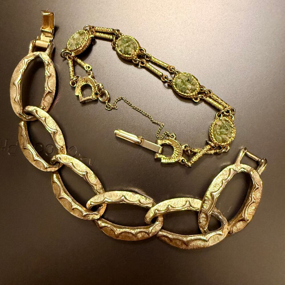 Pair of Vintage Gold Tone Bracelets Emmon & Unsigned